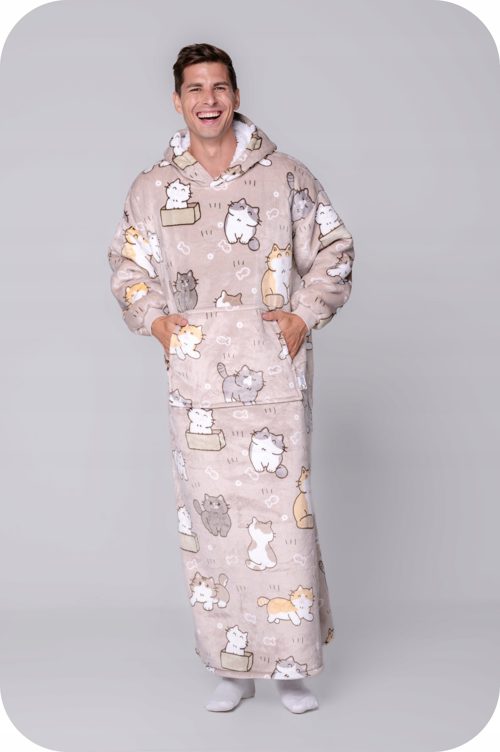 KOC BLUZA Oversize Šilta Stora KOCOBLUZA 2in1XXL Ilga Katinas Kailinis Šildytuvas