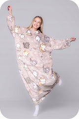 KOC BLUZA Oversize Šilta Stora KOCOBLUZA 2in1XXL Ilga Katinas Kailinis Šildytuvas