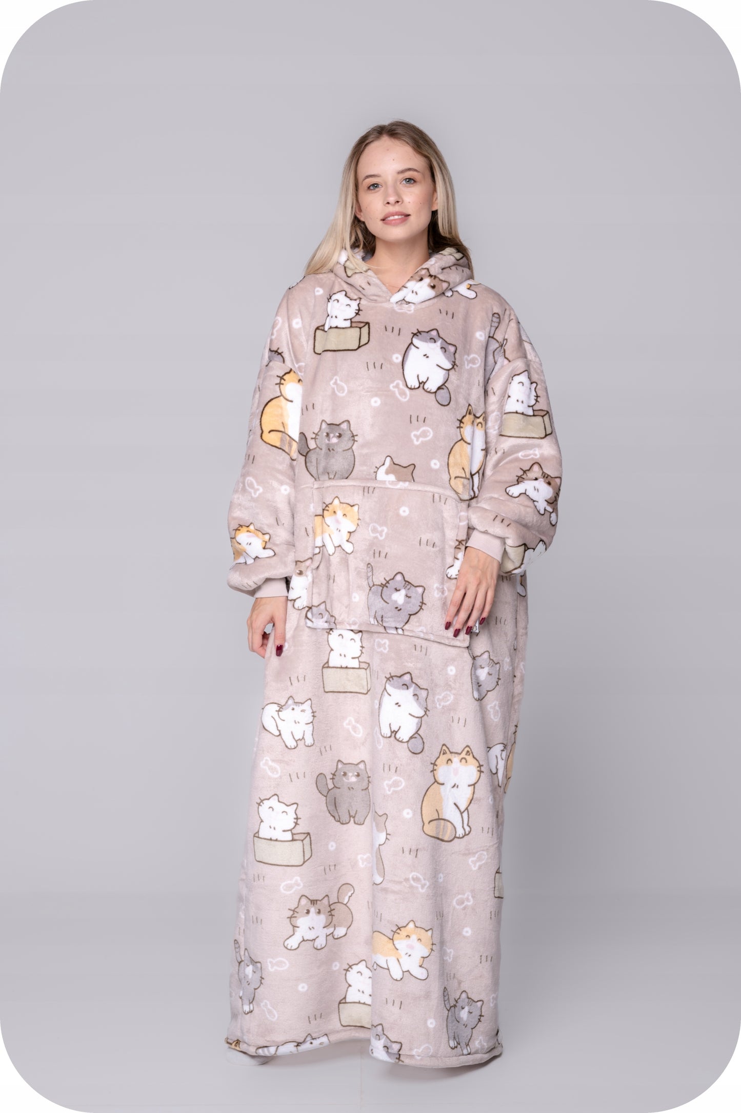 KOC BLUZA Oversize Šilta Stora KOCOBLUZA 2in1XXL Ilga Katinas Kailinis Šildytuvas