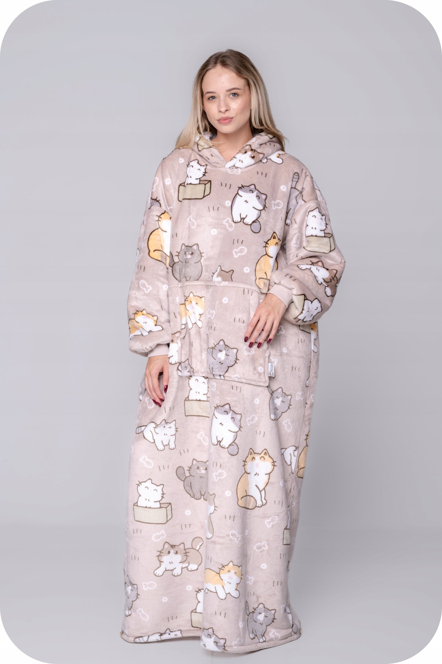 KOC BLUZA Oversize Šilta Stora KOCOBLUZA 2in1XXL Ilga Katinas Kailinis Šildytuvas