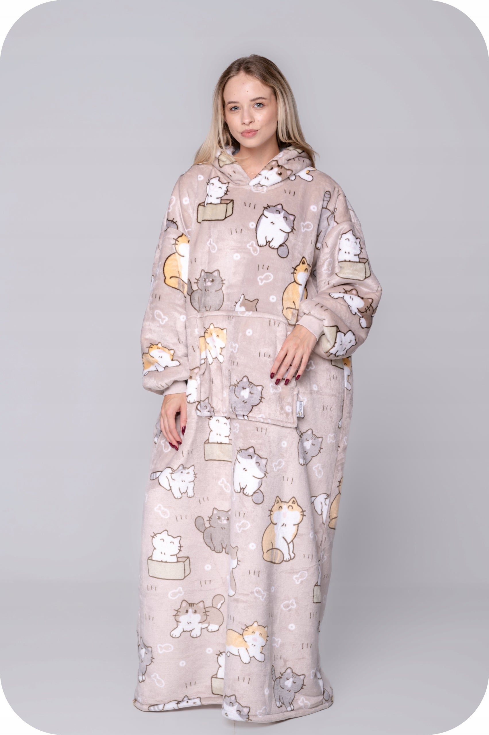 KOC BLUZA Oversize Šilta Stora KOCOBLUZA 2in1XXL Ilga Katinas Kailinis Šildytuvas