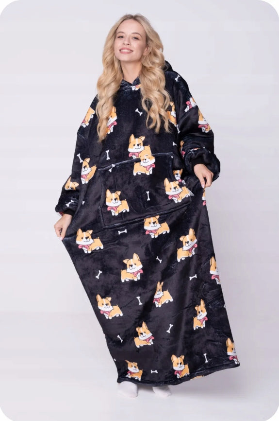 KOC BLUZA Oversize Šilta Stora KOCOBLUZA 2 viename XXL CORGI Kailinis su gobtuvu