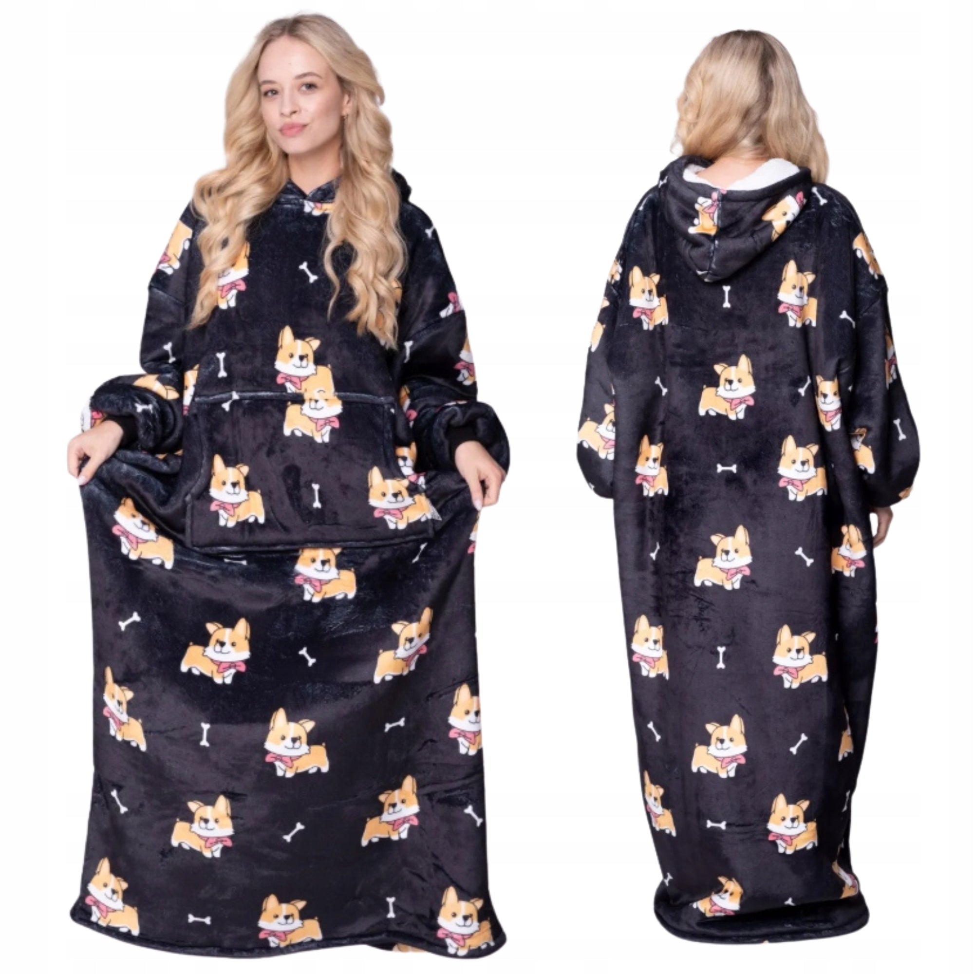 KOC BLUZA Oversize Šilta Stora KOCOBLUZA 2 viename XXL CORGI Kailinis su gobtuvu