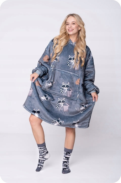 KOC BLUZA Oversize Šilta Stora KOCOBLUZA 2 viename XXL ŠOPAI+KOJINĖS Bluzo Koc