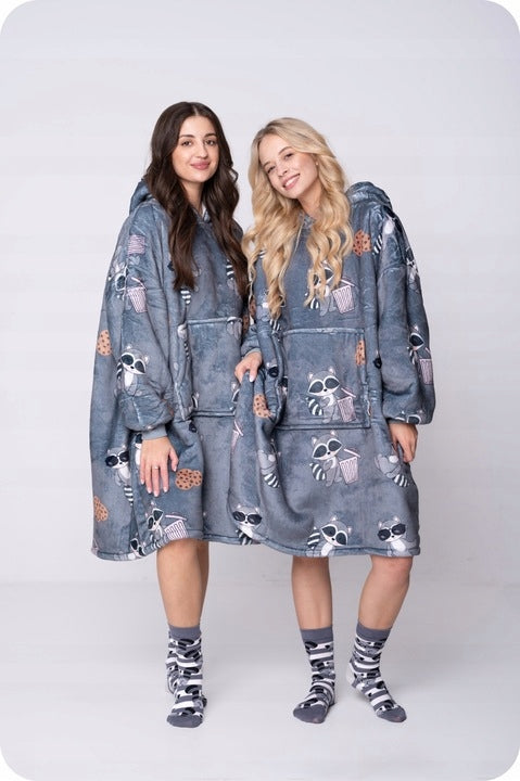KOC BLUZA Oversize Šilta Stora KOCOBLUZA 2 viename XXL ŠOPAI+KOJINĖS Bluzo Koc