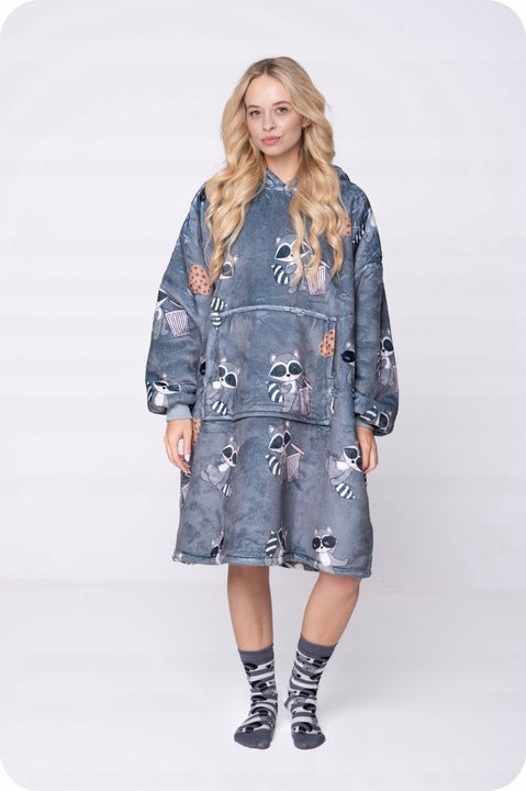 KOC BLUZA Oversize Šilta Stora KOCOBLUZA 2 viename XXL ŠOPAI+KOJINĖS Bluzo Koc