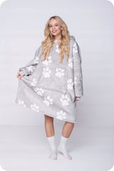 KOC BLUZA Oversize Storas KOCOBLUZA 2in1 XXL Raštas PĖDOS Kailinis pledas-bliuzonas