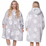 KOC BLUZA Oversize Storas KOCOBLUZA 2in1 XXL Raštas PĖDOS Kailinis pledas-bliuzonas