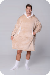 KOC BLUZA Oversize Vieninga Stora 2w1 KOCOBLUZA XXL SMĖLINĖ Kailinė su gobtuvu