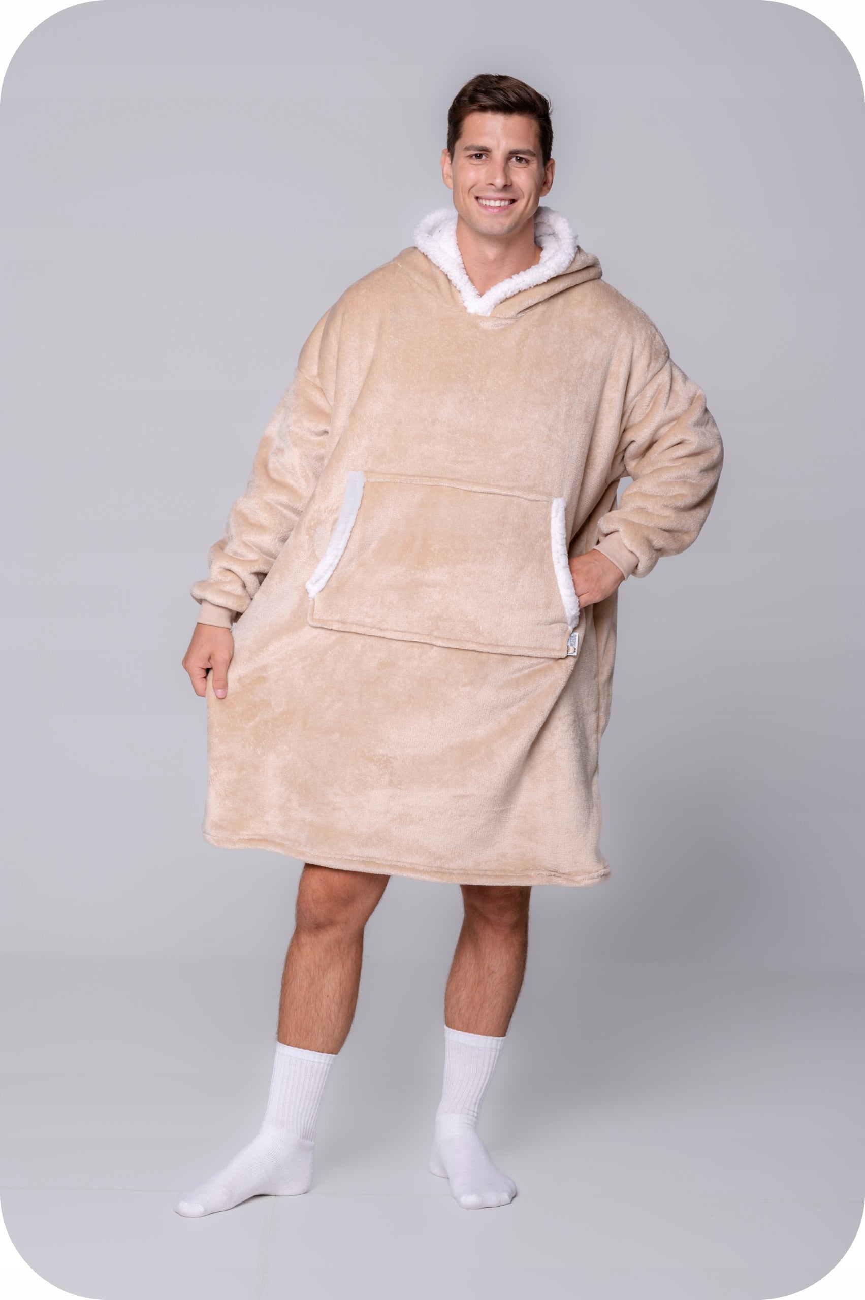 KOC BLUZA Oversize Vieninga Stora 2w1 KOCOBLUZA XXL SMĖLINĖ Kailinė su gobtuvu