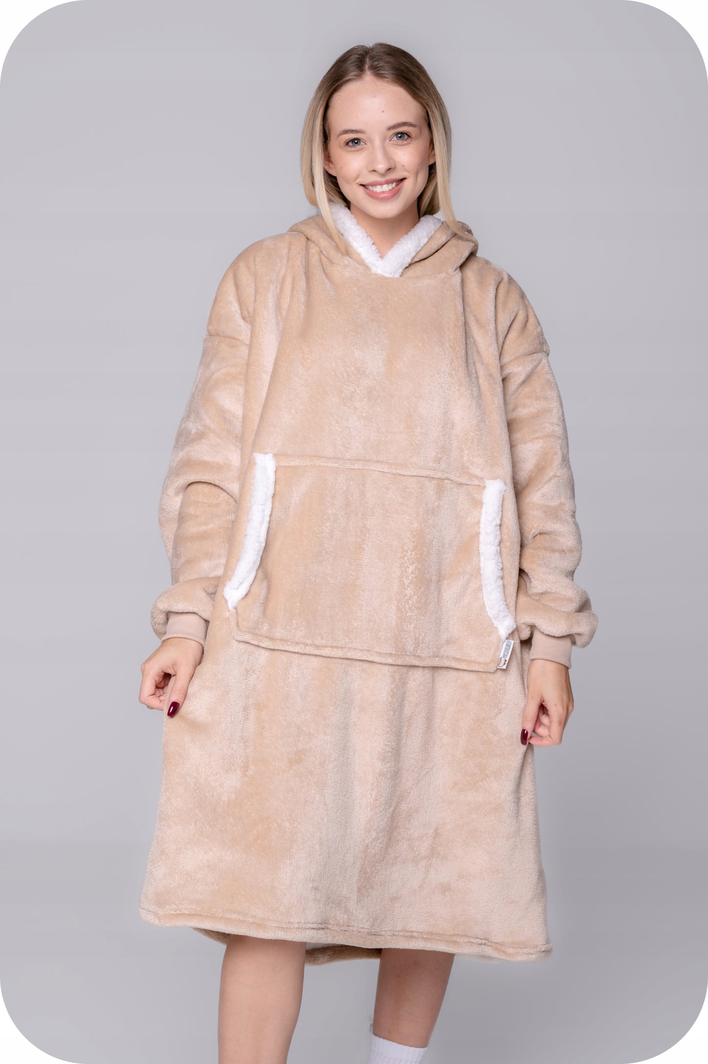 KOC BLUZA Oversize Vieninga Stora 2w1 KOCOBLUZA XXL SMĖLINĖ Kailinė su gobtuvu