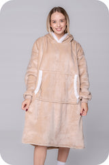 KOC BLUZA Oversize Vieninga Stora 2w1 KOCOBLUZA XXL SMĖLINĖ Kailinė su gobtuvu