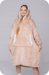 KOC BLUZA Oversize Vieninga Stora 2w1 KOCOBLUZA XXL SMĖLINĖ Kailinė su gobtuvu