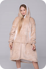 KOC BLUZA Oversize Vieninga Stora 2w1 KOCOBLUZA XXL SMĖLINĖ Kailinė su gobtuvu