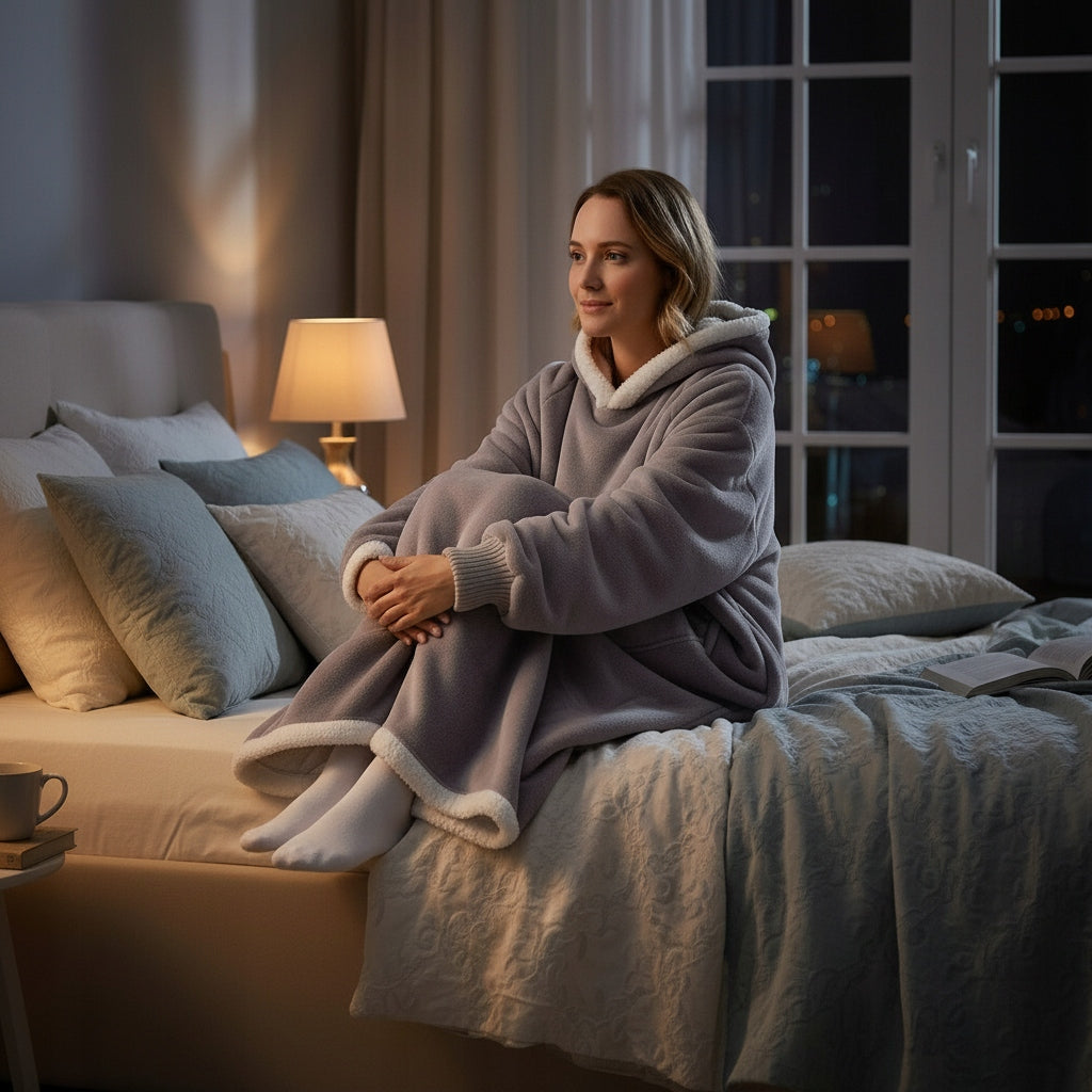 KOC BLIUZA Oversize iki Kostek Stora KOCOBLUZA XXL GRIS Pieluchna Hood