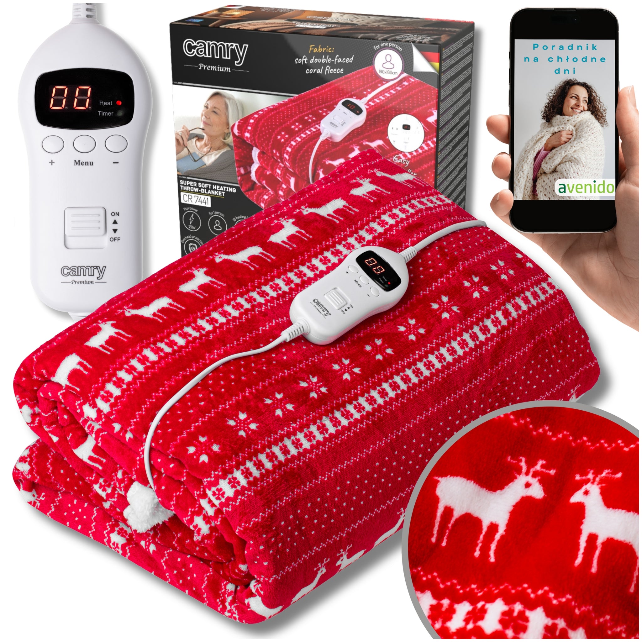 Elektrinis pledas 160x180cm su LCD pulteliu Camry CR 7441 Kalėdinis elnias