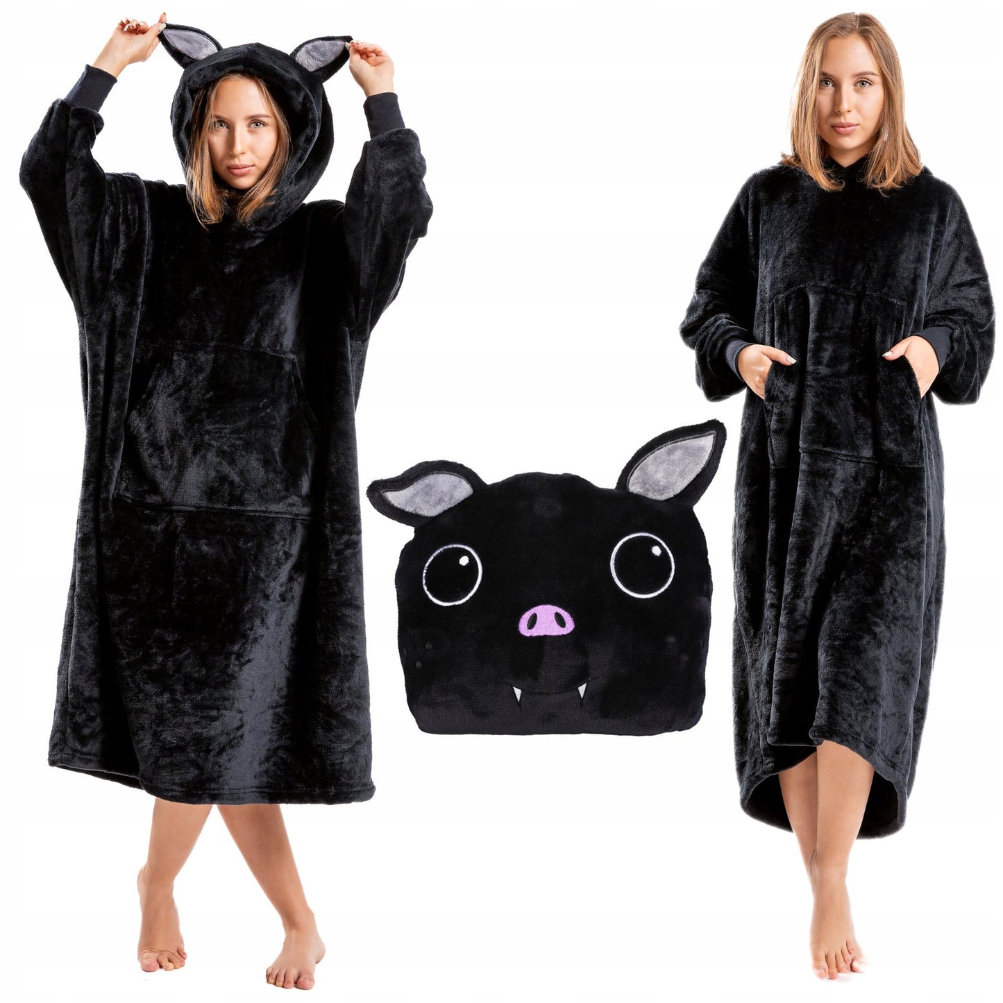 2 viename "KOCOBLUZA" Pagalvė Didelis Hoodie Antklodė su Gobtuvu Šikšnosparnis Šilta MORAJ Uni