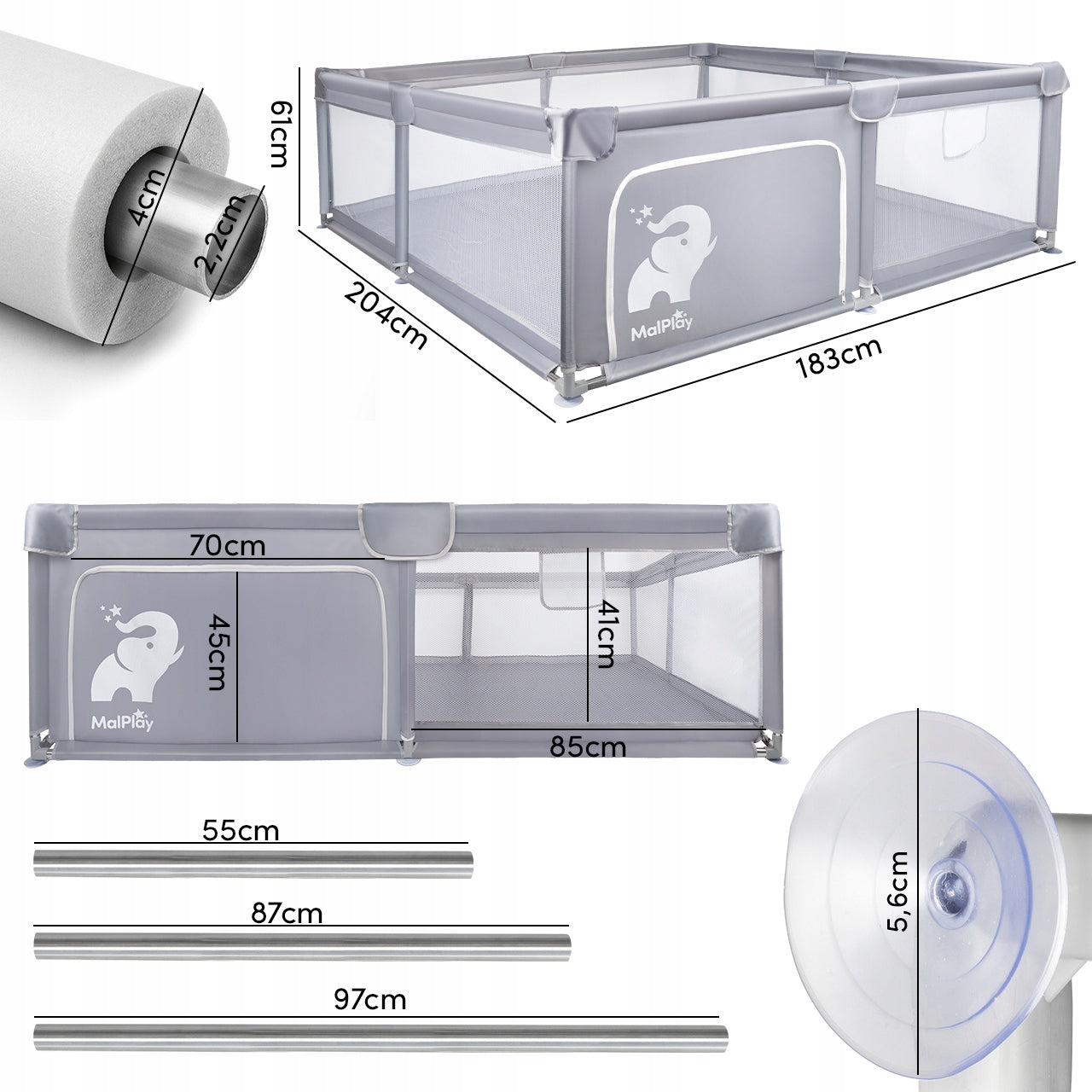 VAIKŲ ŽAIDIMŲ VĖŽIMĖLIS SULANKSTOMAS 180X200CM SAUSAS BASEINAS VAIKŲ ŽAIDIMŲ AIKŠTELĖ, PILKAS