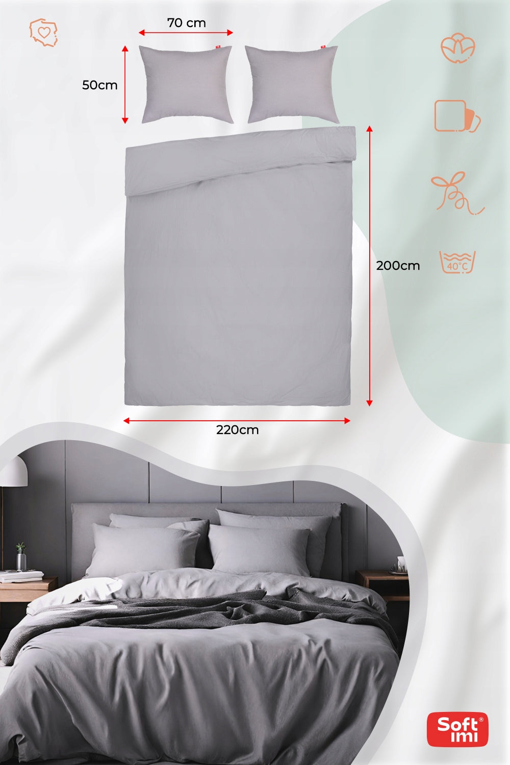 PATALYNĖS KOMPLEKTAS 200X220 100% MEDVILNĖ + 2 UŽVALKALAI 50X70 MEDVILNINĖ PATALYNĖ