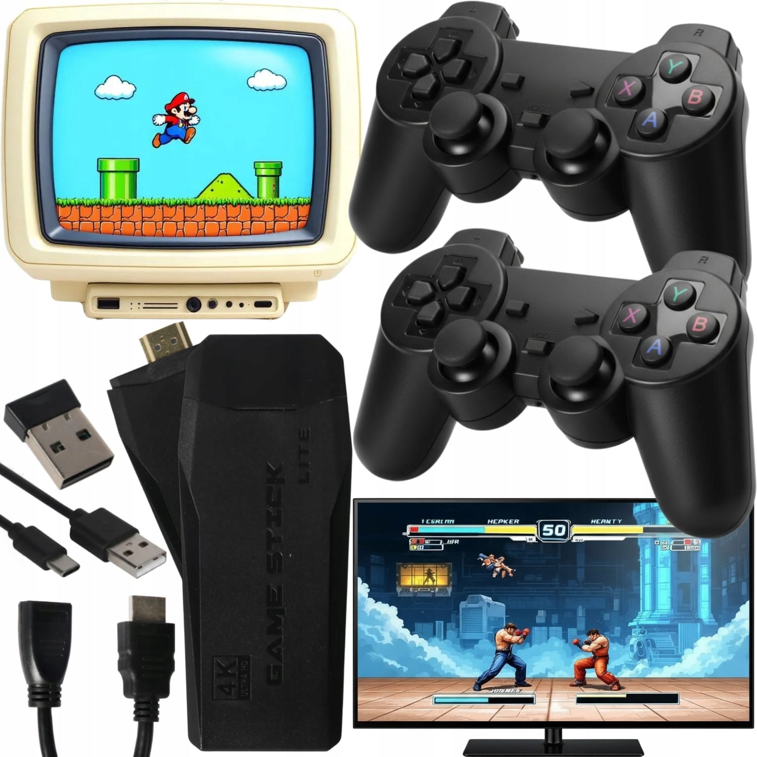 Retro konsolė 20 000 žaidimų, TV žaidimas, 2 belaidžiai valdymo pulteliai, HDMI, 64GB