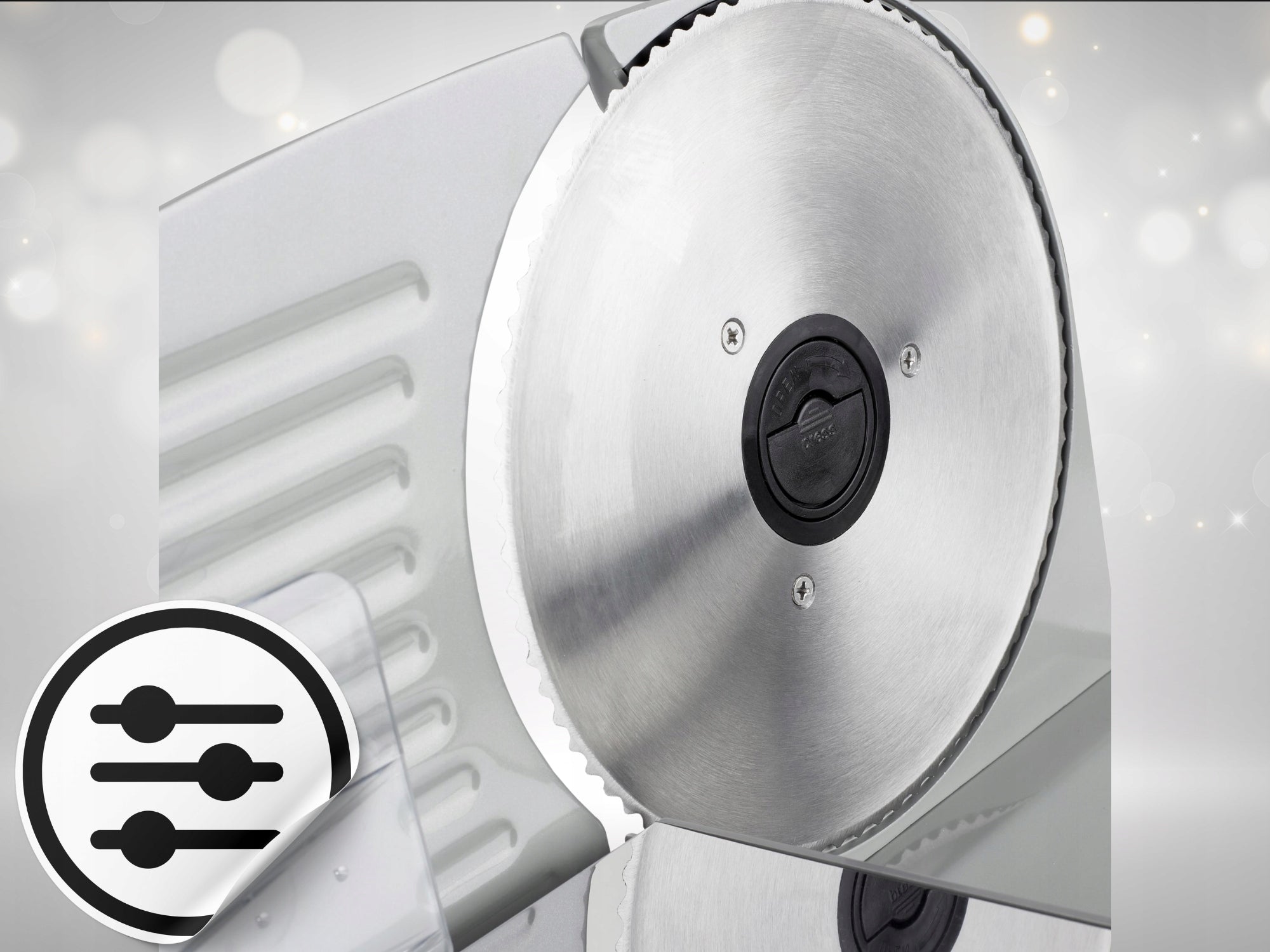 Elektrinė pjaustyklė duonai, dešroms, sūriui, daržovėms, 400W, metalinė, su reguliuojama ašmenų padėtimi