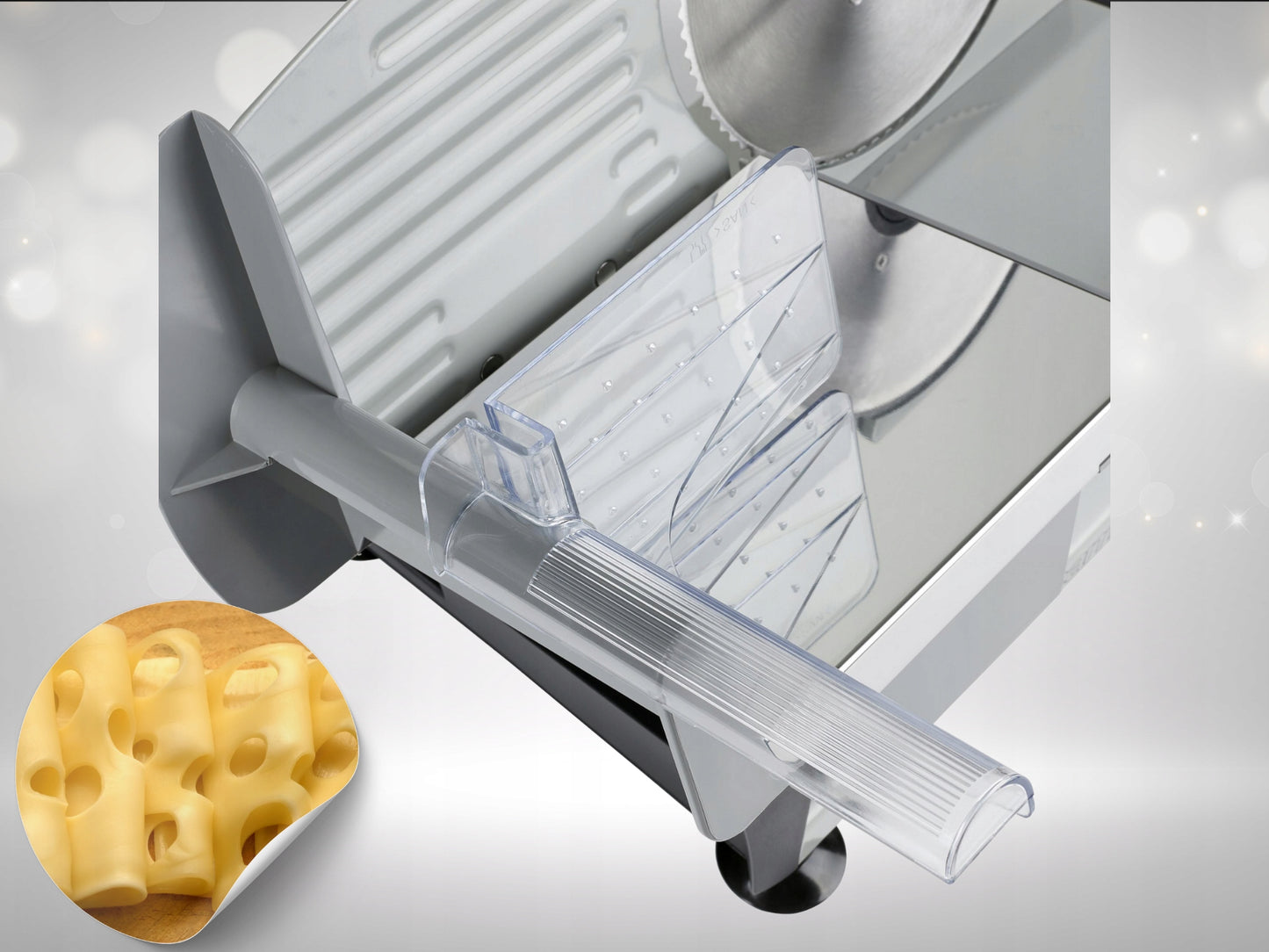 Elektrinė pjaustyklė duonai, dešroms, sūriui, daržovėms, 400W, metalinė, su reguliuojama ašmenų padėtimi