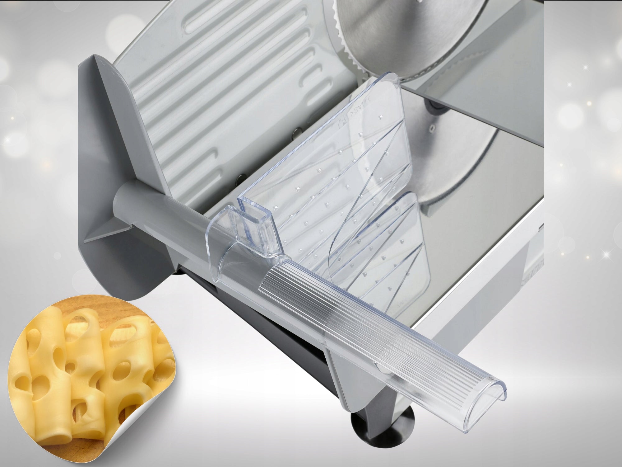 Elektrinė pjaustyklė duonai, dešroms, sūriui, daržovėms, 400W, metalinė, su reguliuojama ašmenų padėtimi