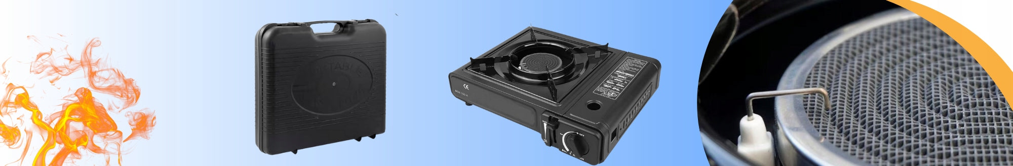 DUJINĖ KEMPINĖGĖ DUJINĖ KERAMINĖ NEŠIOJAMA 2IN1 + REDUKTORIUS SU LAGAMINU