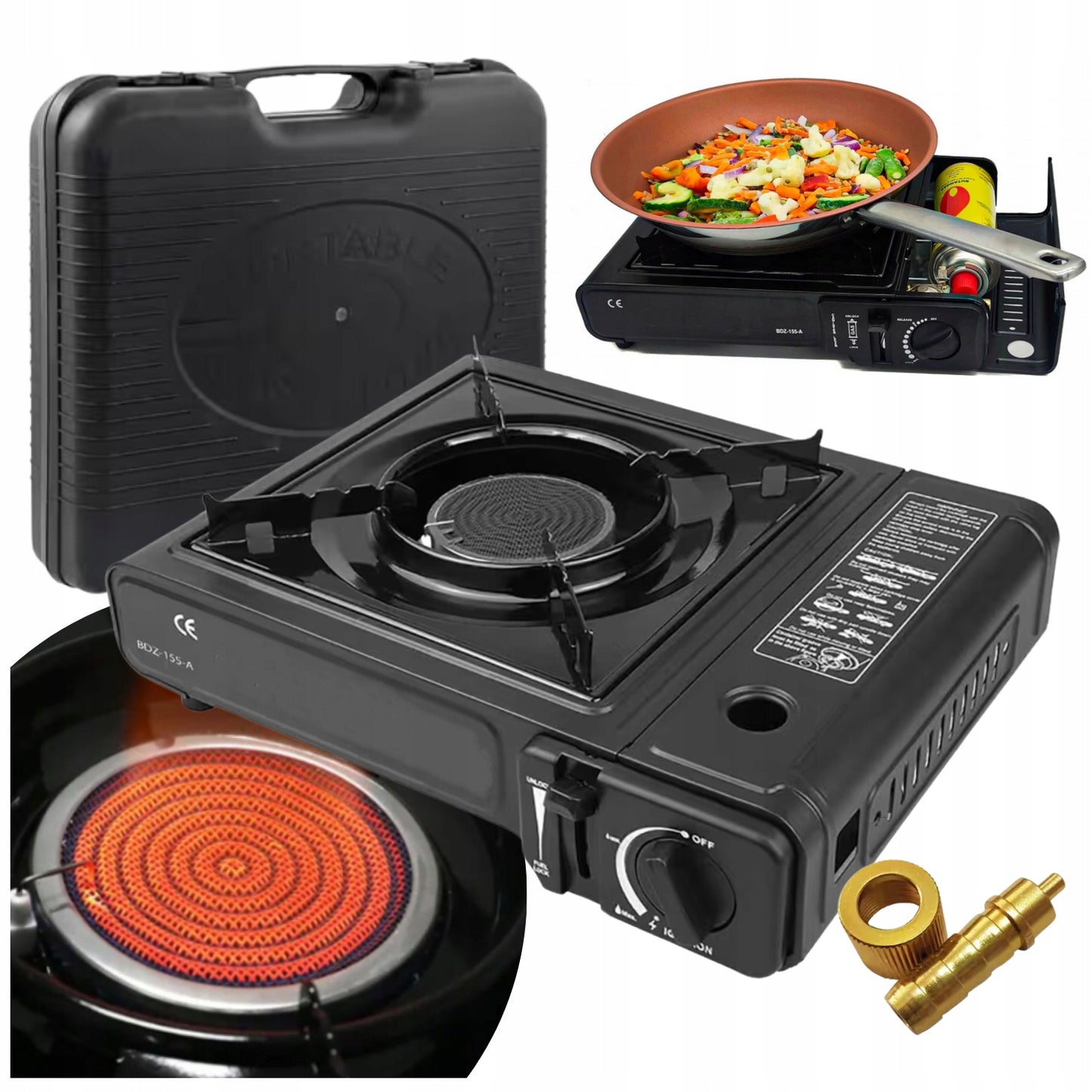 DUJINĖ KEMPINĖGĖ DUJINĖ KERAMINĖ NEŠIOJAMA 2IN1 + REDUKTORIUS SU LAGAMINU