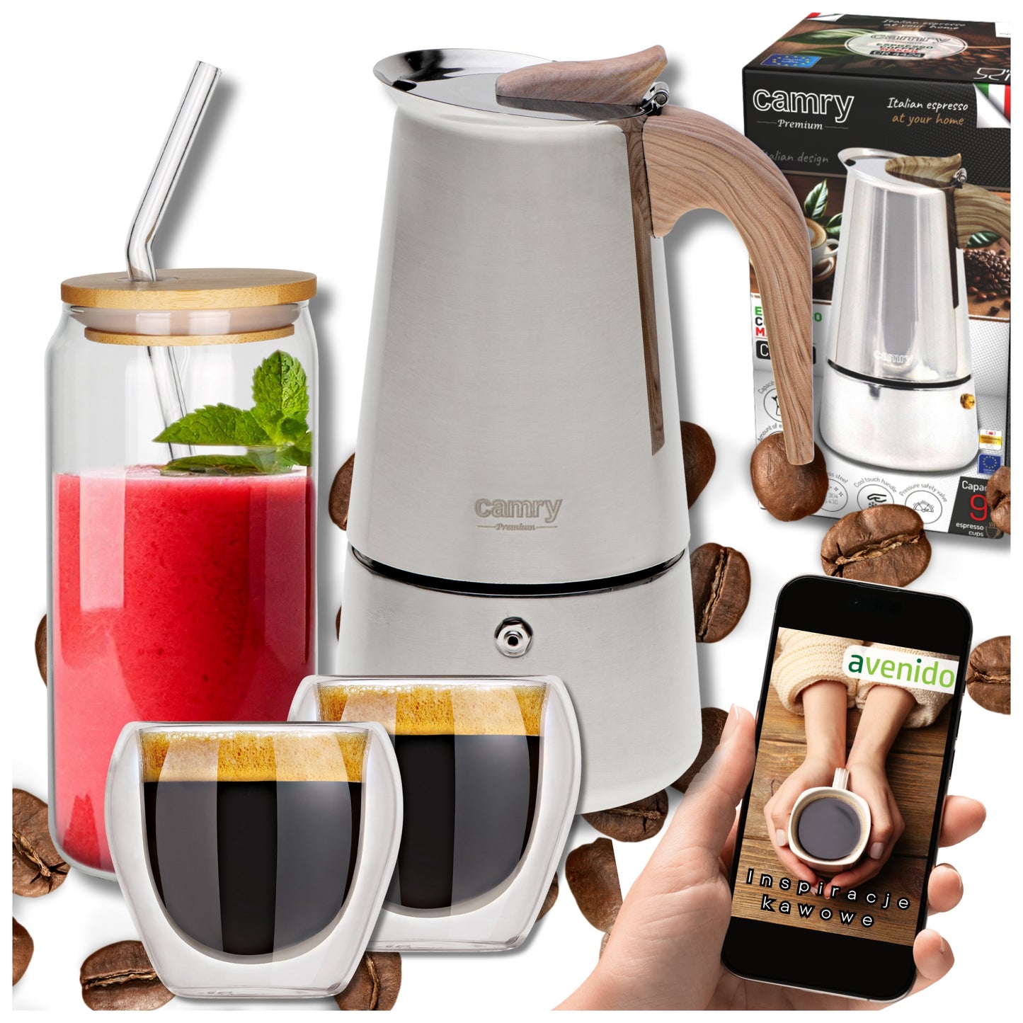 Kavos virimo indas "Dom I Ogród" 450ml, tinka indukcijai ir dujoms, su stiklinėmis Camry