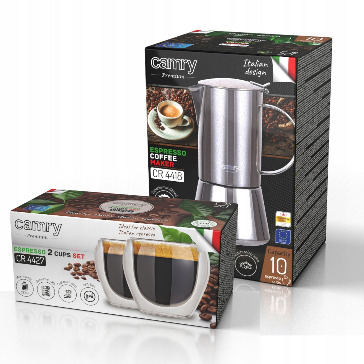 Kavos aparatas 500ml, skirtas viryklei, veikia ant indukcijos, dujinės, plieninis, 2 puodeliai