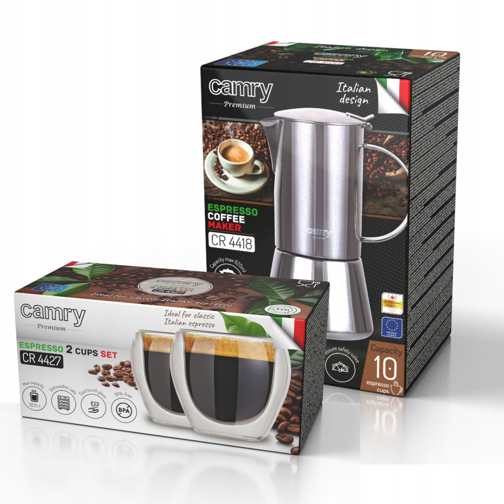 Kavos aparatas 500ml, skirtas viryklei, veikia ant indukcijos, dujinės, plieninis, 2 puodeliai