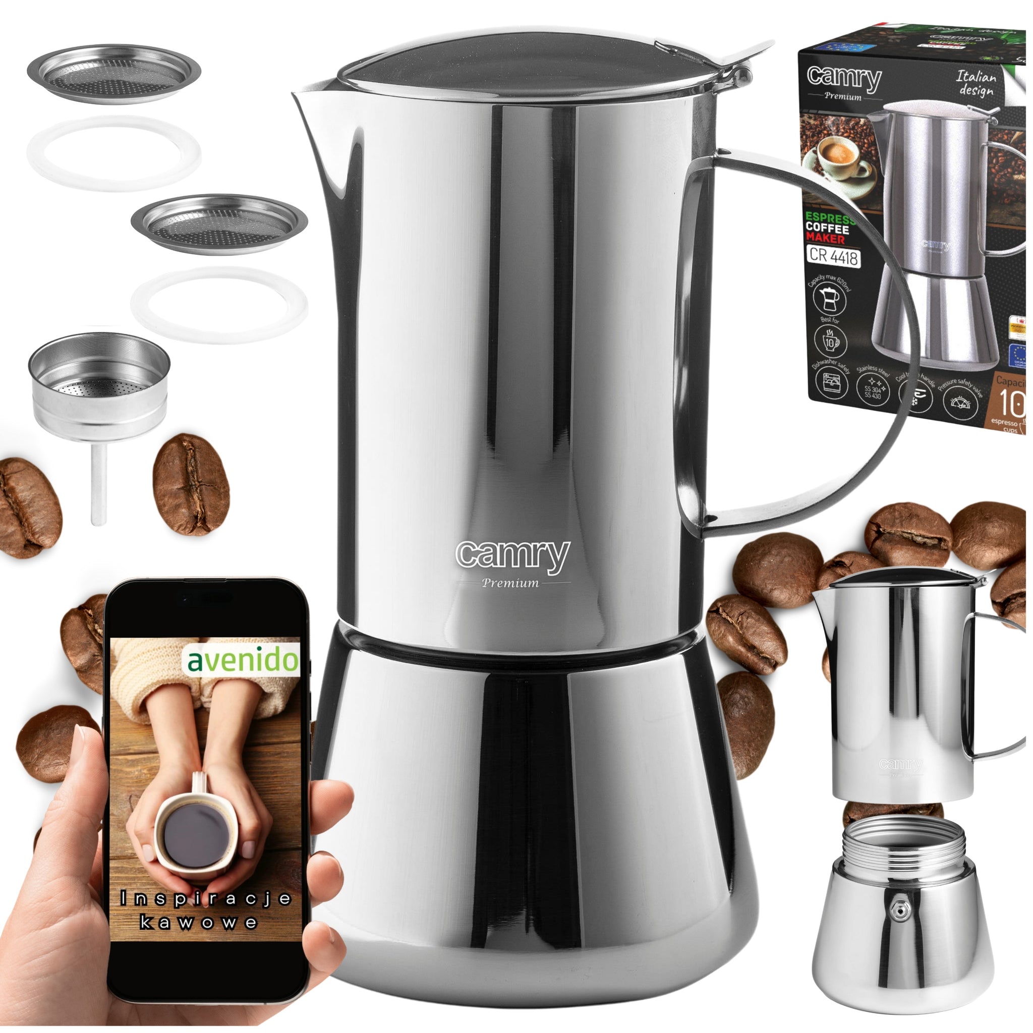 Kavinukas kavos virimui 500 ml. Veikia ant indukcijos, dujų. Plieninė CAMRY