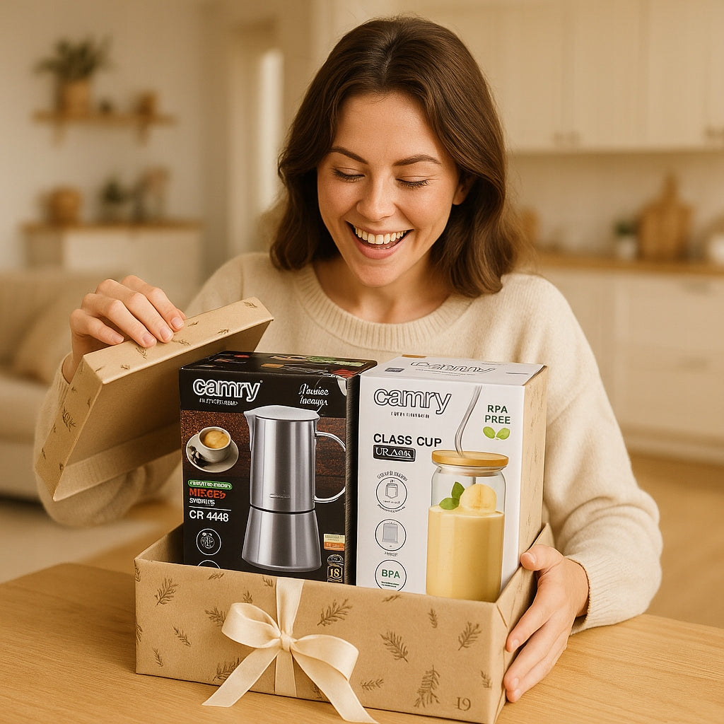 Kavos viryklė 500ml, veikia ant indukcijos ir dujų, plieninė + stiklinė.