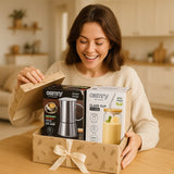 Kavos viryklė 500ml, veikia ant indukcijos ir dujų, plieninė + stiklinė.