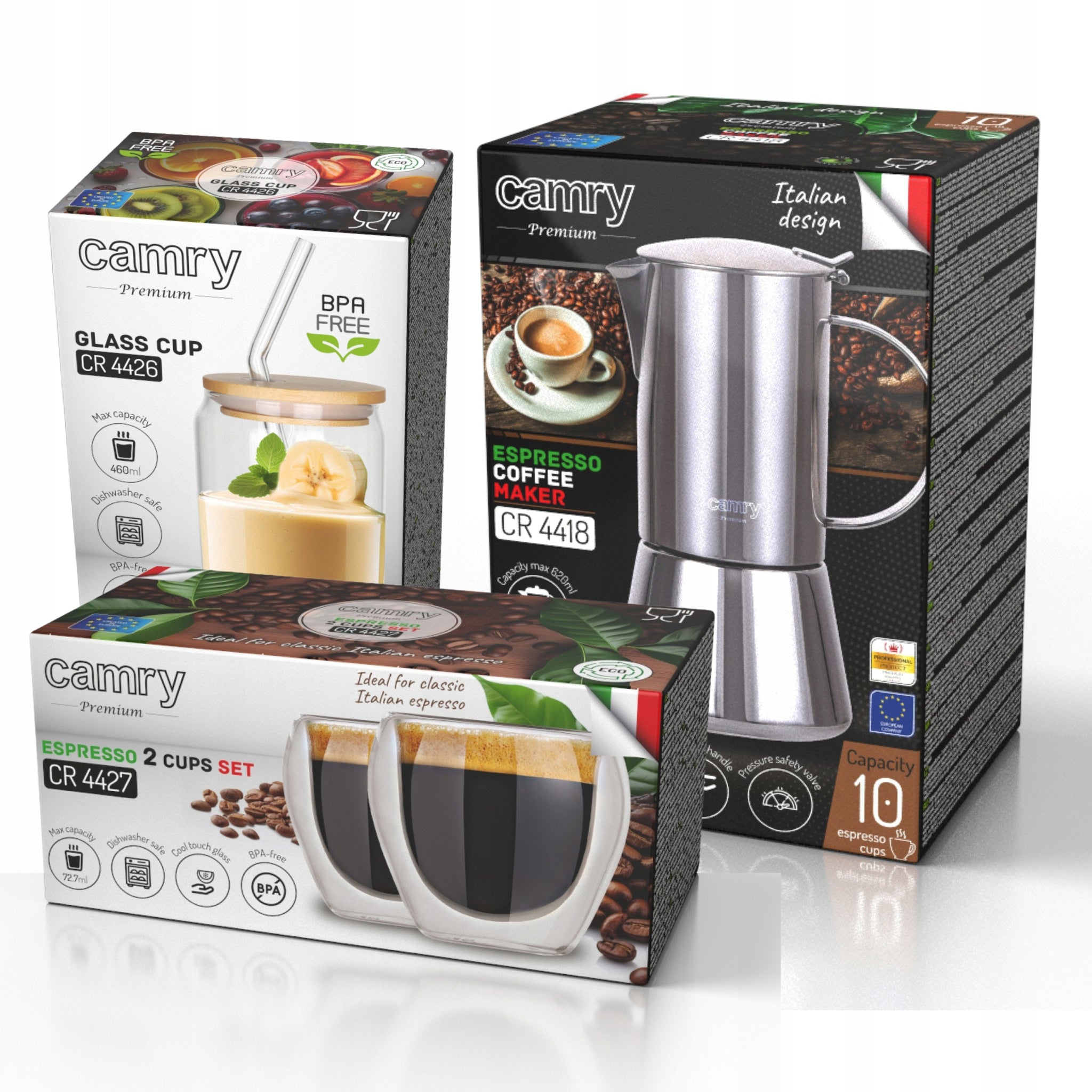 Kavinukas kavos užplikytuvė 500ml Veikia ant indukcijos Dujoms Plieninė + Stiklinės