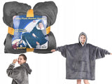 Pilkas spalvos fliso pledas su gobtuvu, universalus, minkštas, storas, didelis, oversize