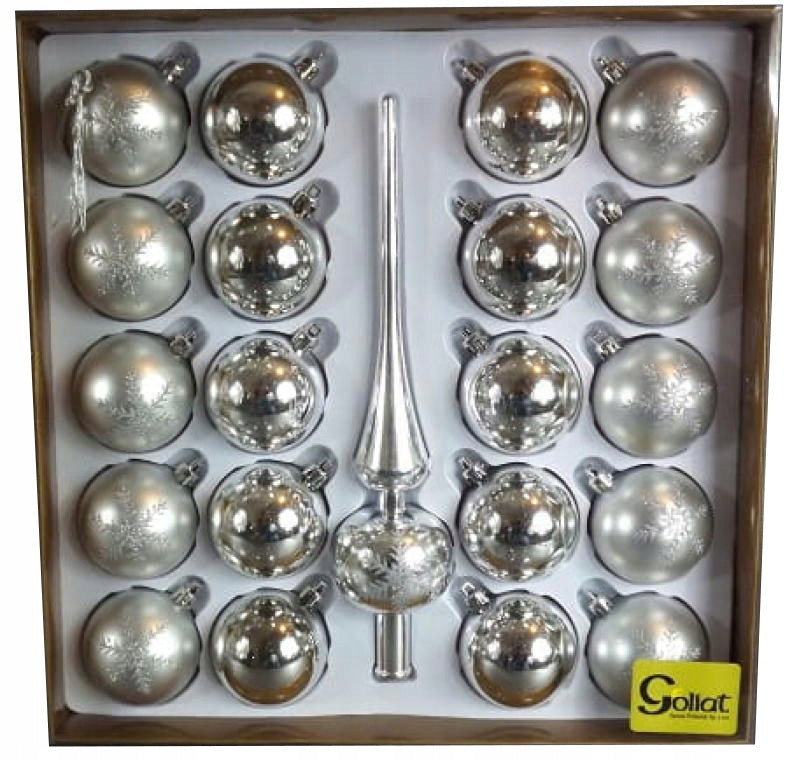 Rinkinys 20 plastikinių sidabrinių burbulų su pakabukais šventinei dekoracijai
