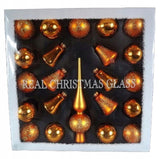 21 oranžinių stiklo burbulų rinkinys su puošmena ir eglutės viršūnėle