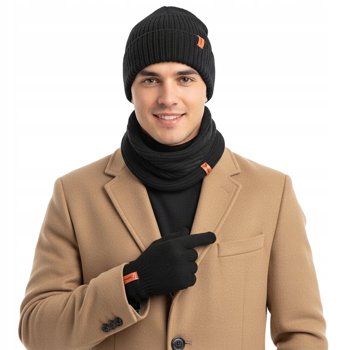 Vyriškas žiemos komplektas: kepurė, mova, skarą, pirštinės