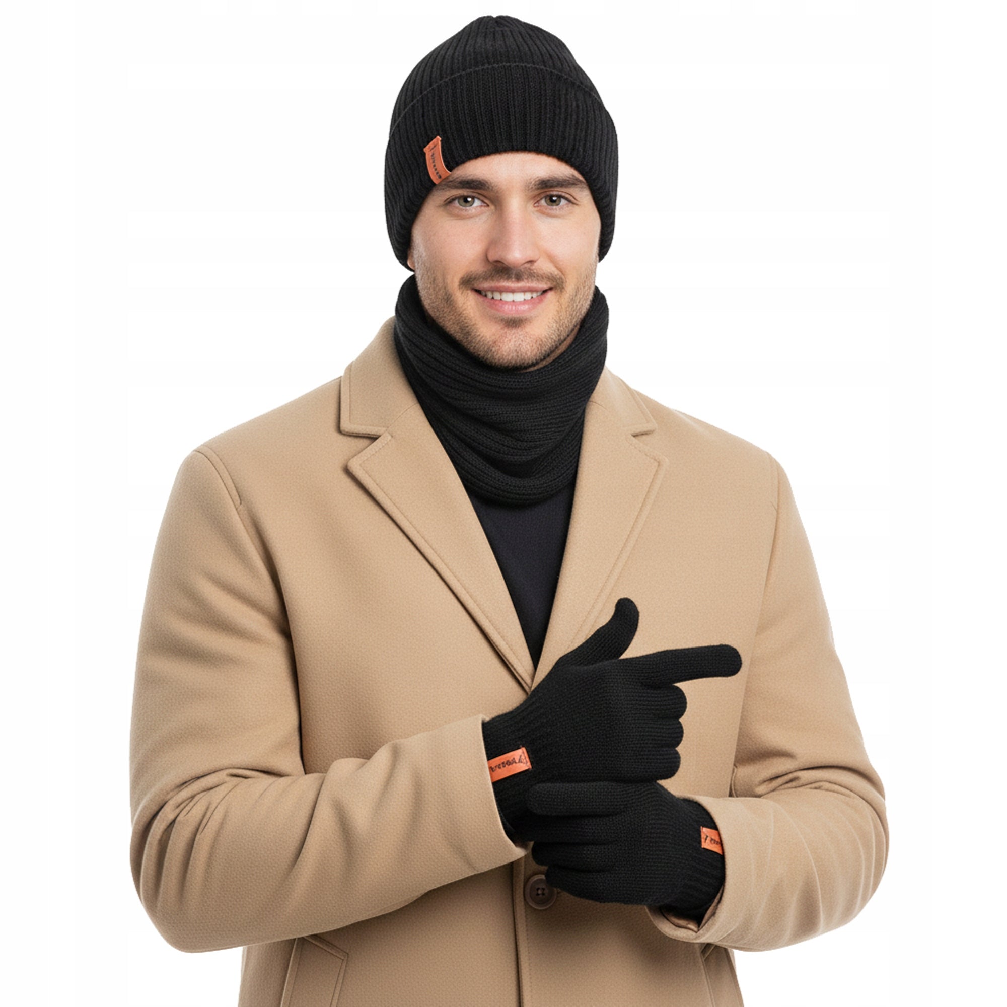 Vyriškas žiemos komplektas: kepurė, mova, skarą, pirštinės
