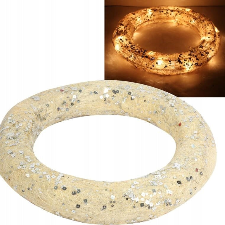 Kreminis Sizalio Dekoratyvinis Vainikas su LED apšvietimu 38 cm pakabinamas