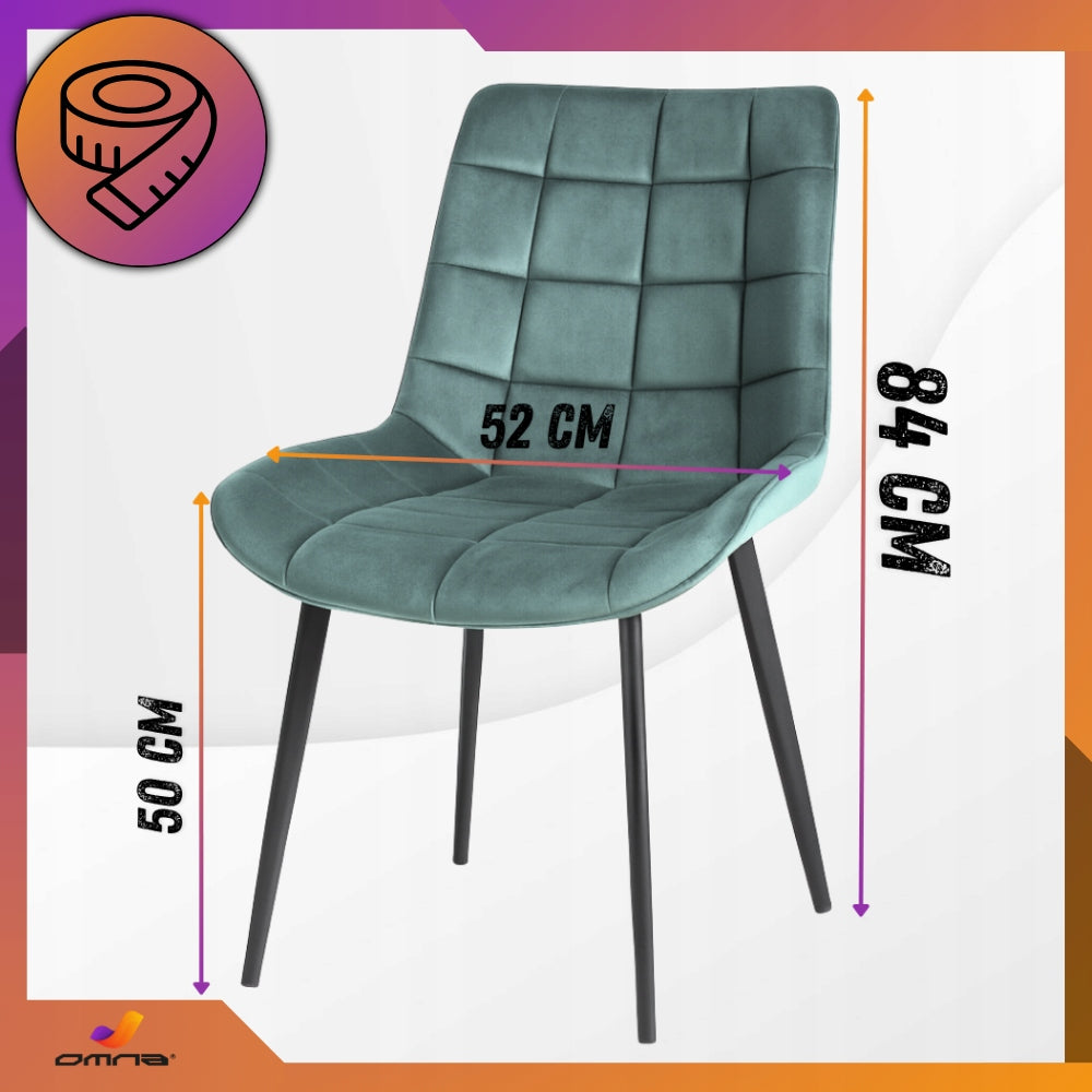 Aksominė dygsniuota paminkštinta kėdė su metalinėmis kojomis valgomajam, svetainei, Loft stiliaus