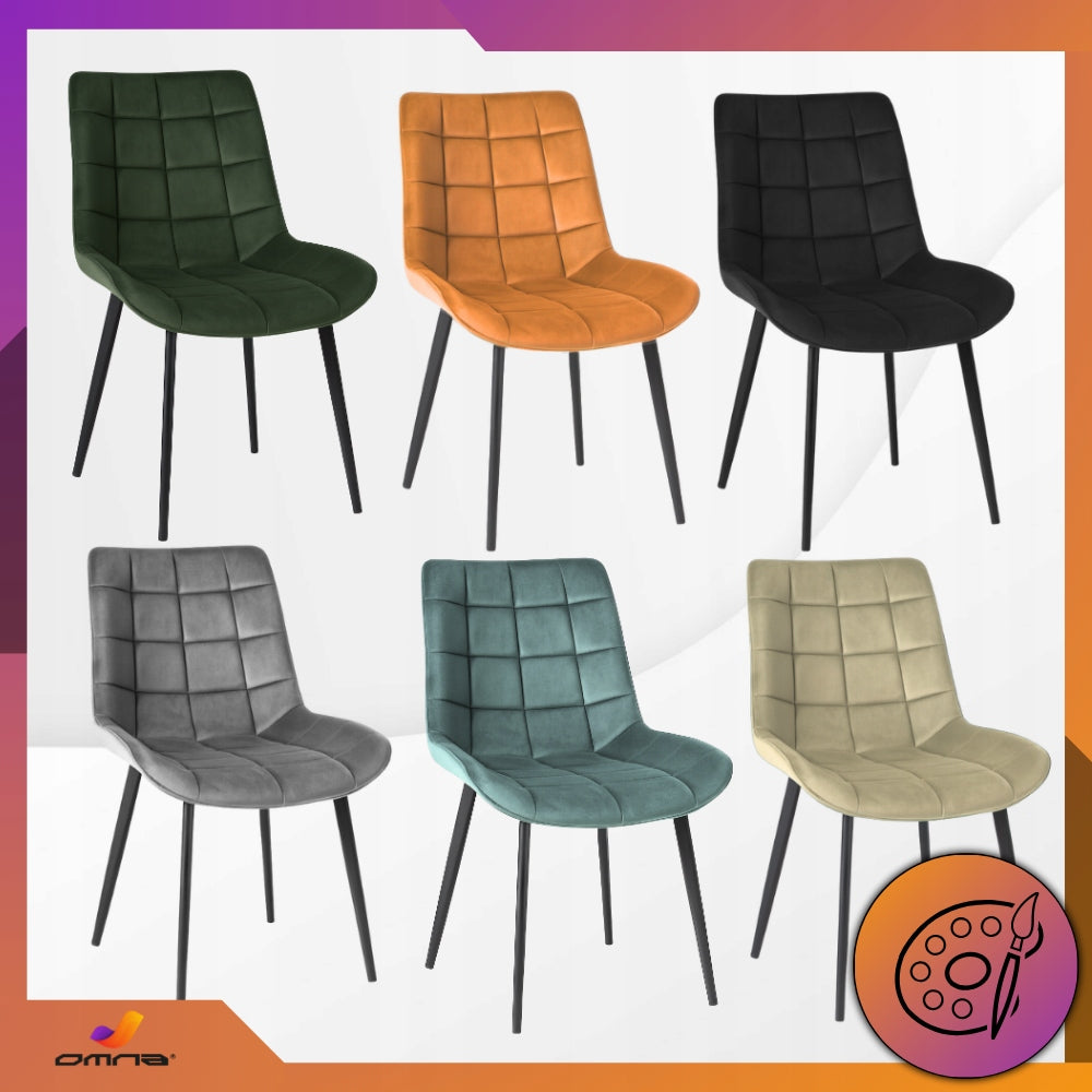 Aksominė dygsniuota paminkštinta kėdė su metalinėmis kojomis valgomajam, svetainei, Loft stiliaus