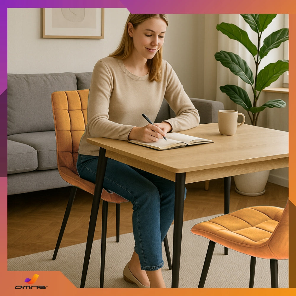 Aksominė dygsniuota paminkštinta kėdė su metalinėmis kojomis valgomajam, svetainei, Loft stiliaus