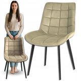 Aksominė dygsniuota paminkštinta kėdė su metalinėmis kojomis valgomajam, svetainei, Loft stiliaus