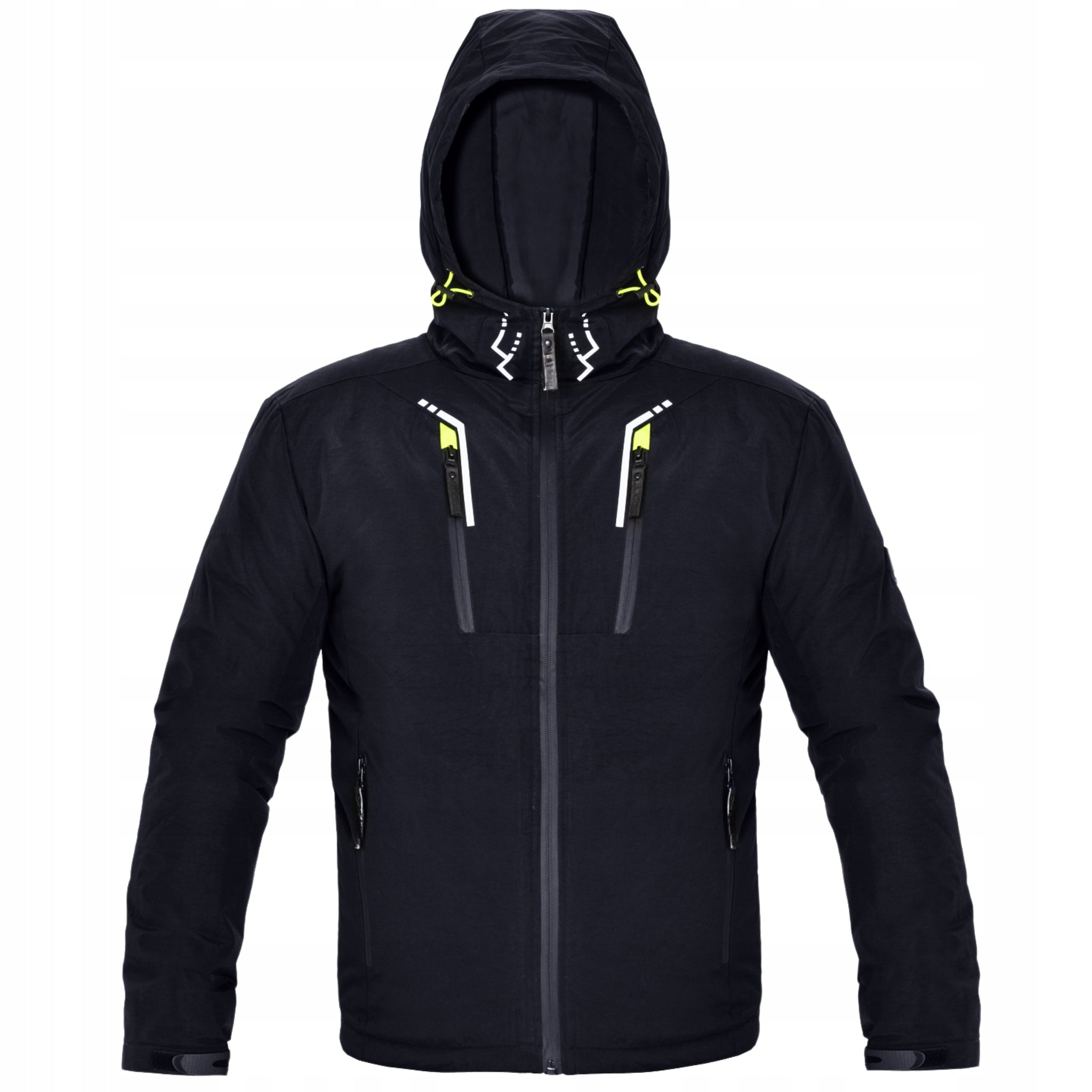 Zieminė vyriška striukė, darbo striukė, pašildyta, juoda su gobtuvu, šilta