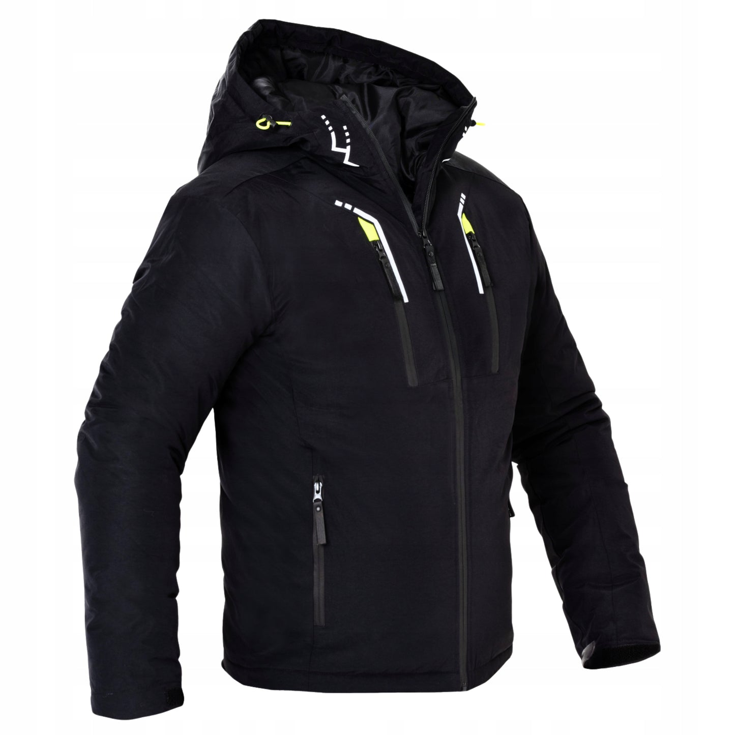 Zieminė vyriška striukė, darbo striukė, pašildyta, juoda su gobtuvu, šilta