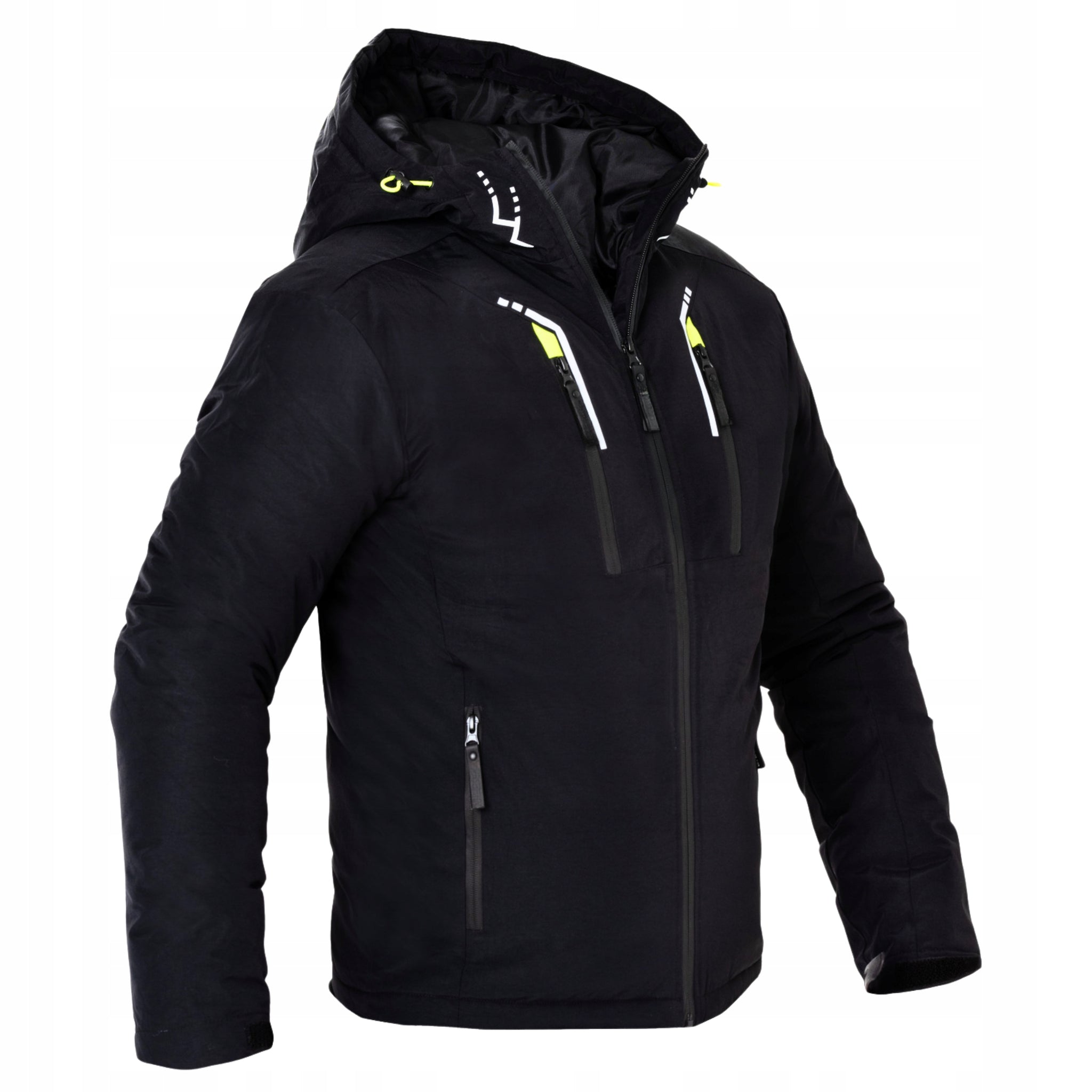 Zieminė vyriška striukė, darbo striukė, pašildyta, juoda su gobtuvu, šilta