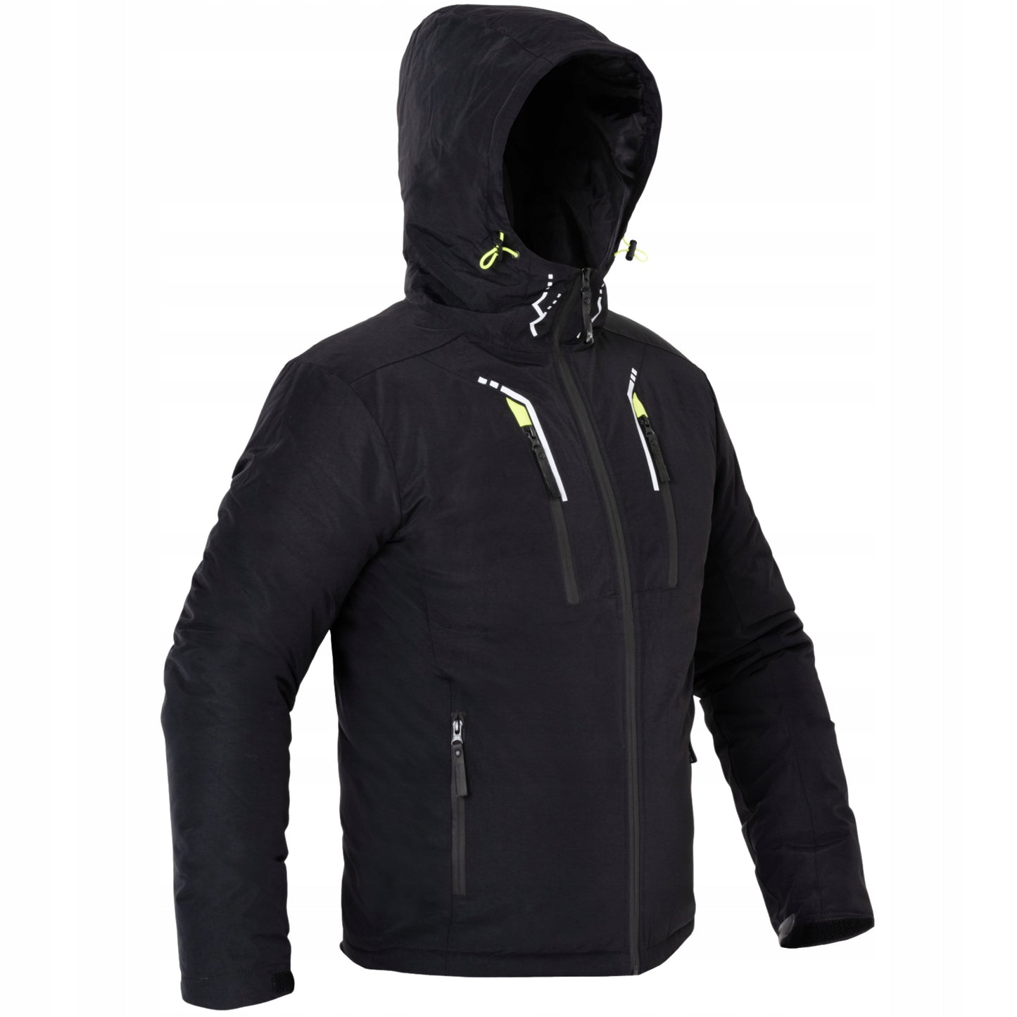 Zieminė vyriška striukė, darbo striukė, pašildyta, juoda su gobtuvu, šilta